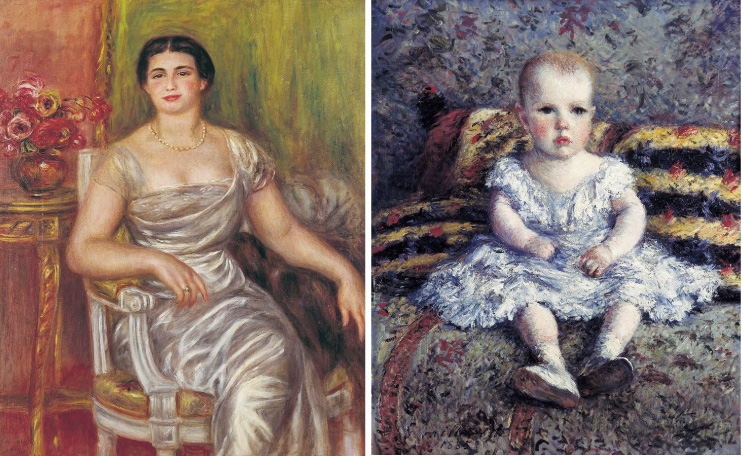 （左）オーギュスト・ルノワール《詩人アリス・ヴァリエール=メルツバッハの肖像》（右）ギュスターヴ・カイユボット《子どものモーリス・ユゴーの肖像》
